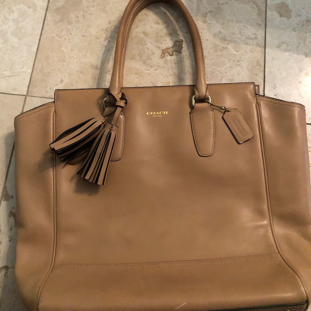Coach Beige Leather Tote with Tassel